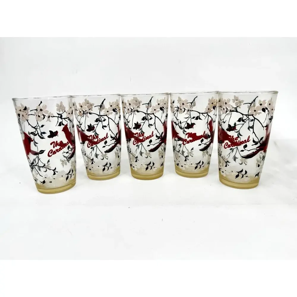 Vintage Hazel Atlas Pitcher Set Cardinal and Dogwood Pitcher and 5 Glasses